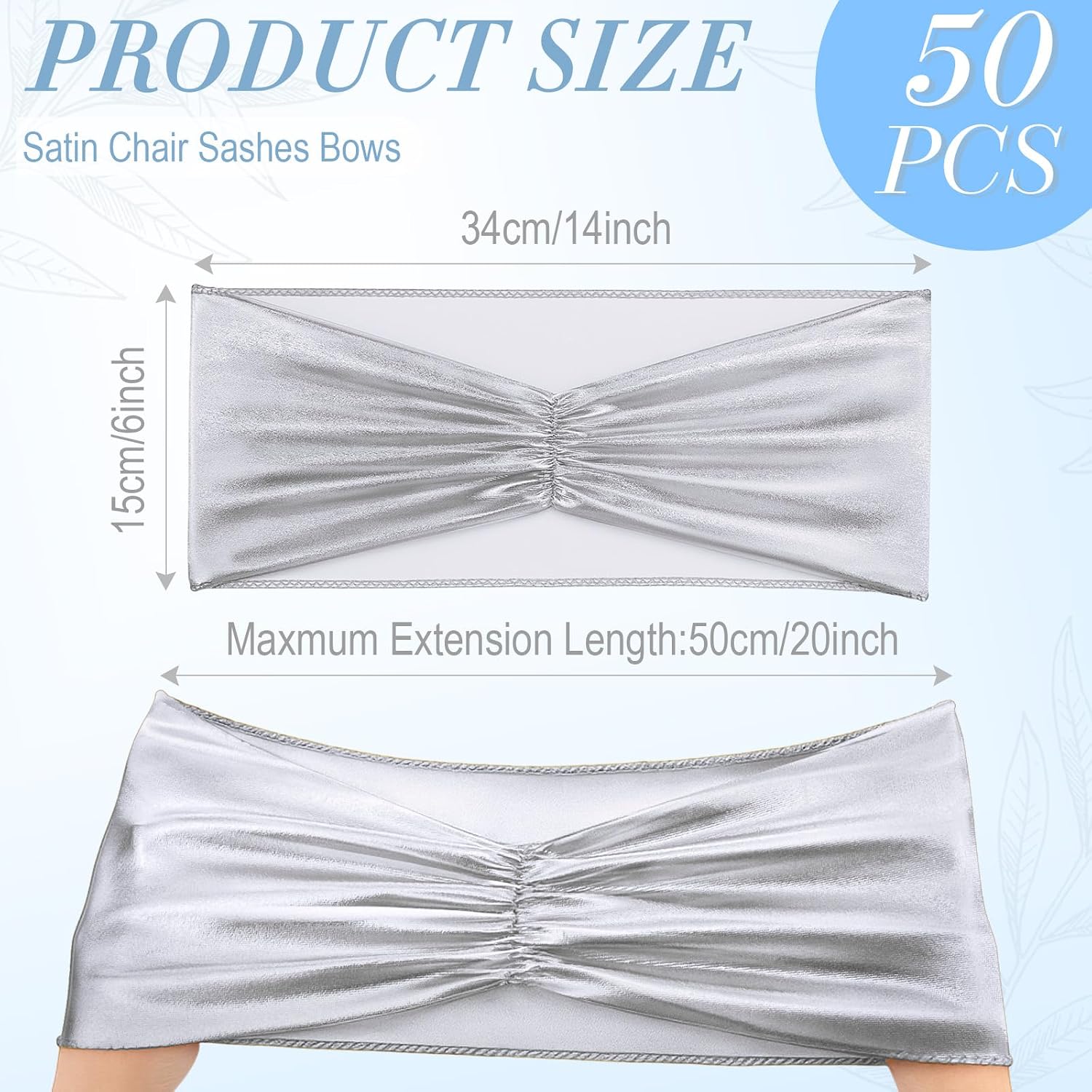 50 pcs Chair Sashes Shiny Bow Spandex Bands for Dining Chair Slipcover Wedding Banquet Parties Reception Restaurant
