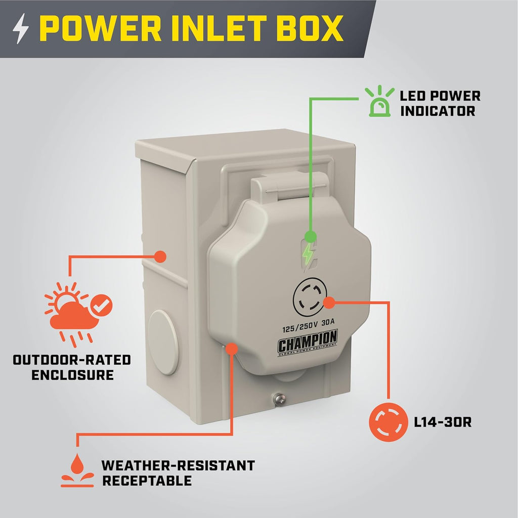 30-Amp Indoor-Rated Manual Transfer Switch with 25-Foot Generator Power Cord and Weather-Resistant Power Inlet Box