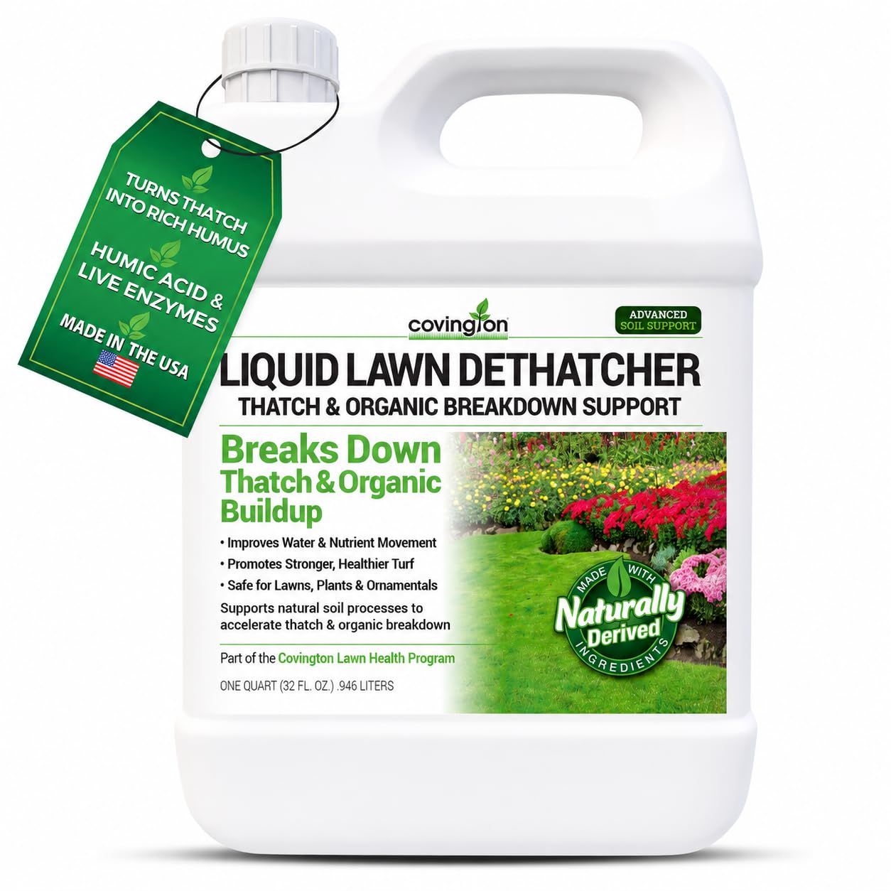 Covington Liquid Lawn Dethatcher (32oz) – Liquid Aerator Concentrate & Humic Thatch Remover, Soil Softener & Grass
