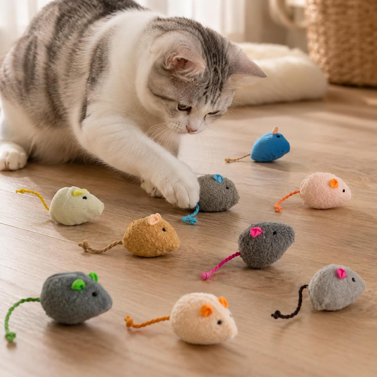 20-Pack Catnip Mouse Toys - Assorted Colors, Plush Mice with Catnip, Interactive Cat Toys for Indoor Kittens &