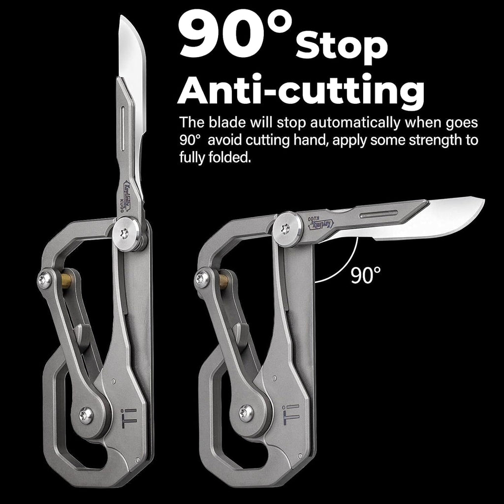 KU00 Titanium Quickdraw Carabiner Multitool with Folding Knife | B Shape, 2 Inch Ruler, Compact Pocket Size
