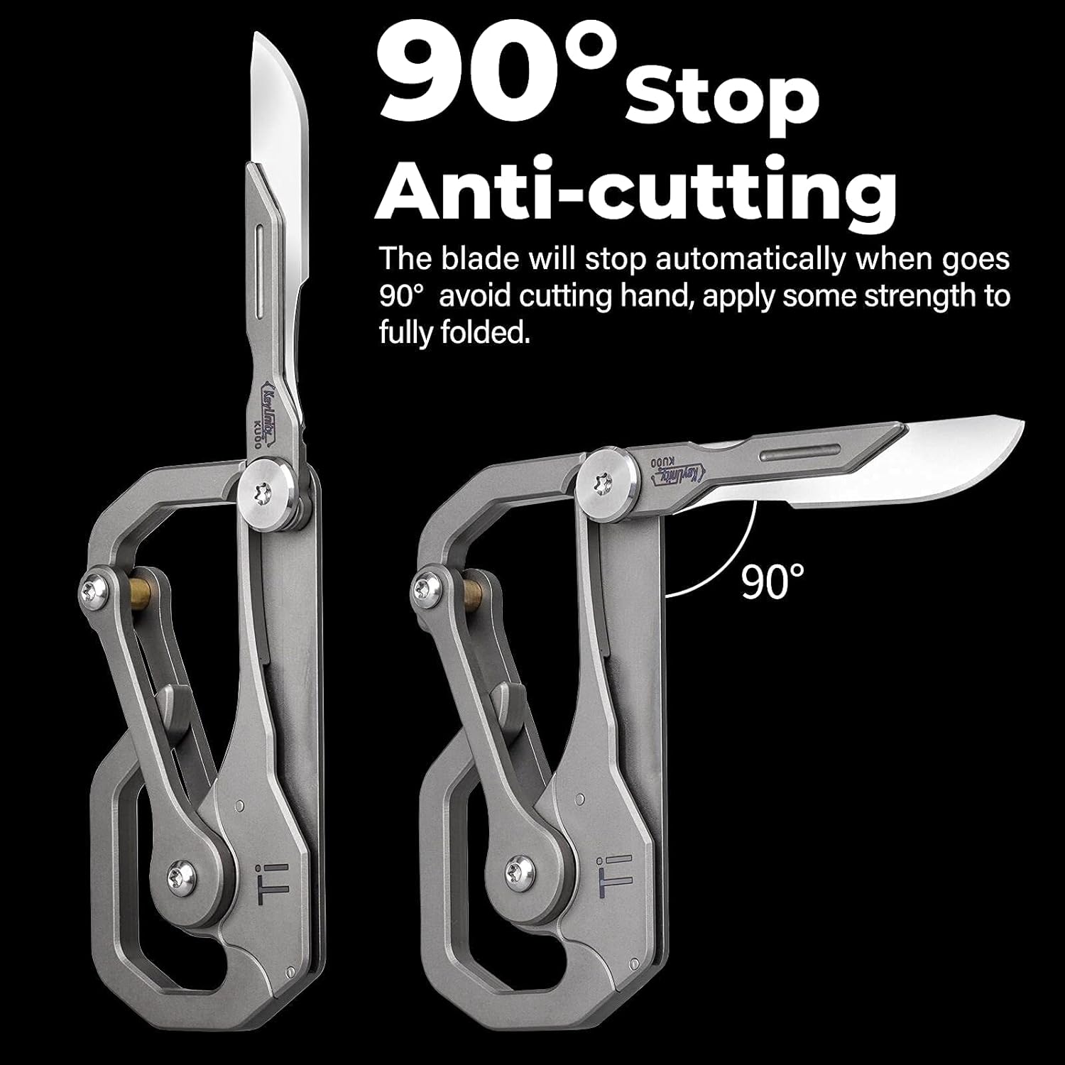 KU00 Titanium Quickdraw Carabiner Multitool with Folding Knife | B Shape, 2 Inch Ruler, Compact Pocket Size