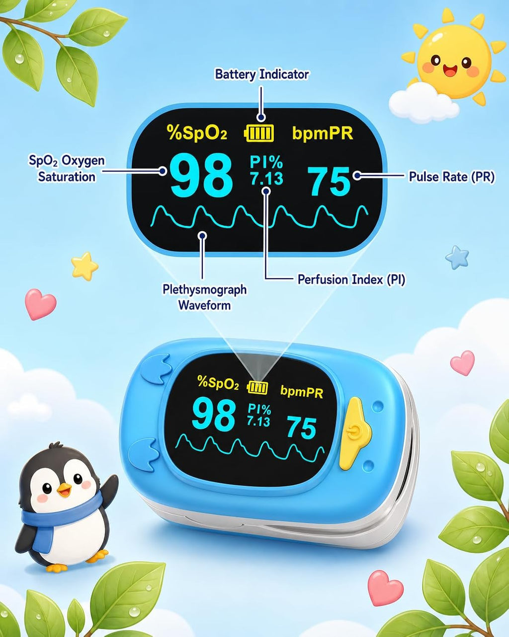 JKS50A fingertip Pulse Oximeter with Small Finger Clip, SpO2 Blood Oxygen Monitor with OLED Display, Heart Rate