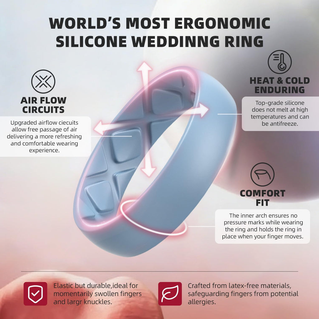 Women's Bridal Rings Sets, 6mm Wide, 2mm Thick, Silicone Wedding Rubber Band with Half Size, Inner Arc Ergonomic