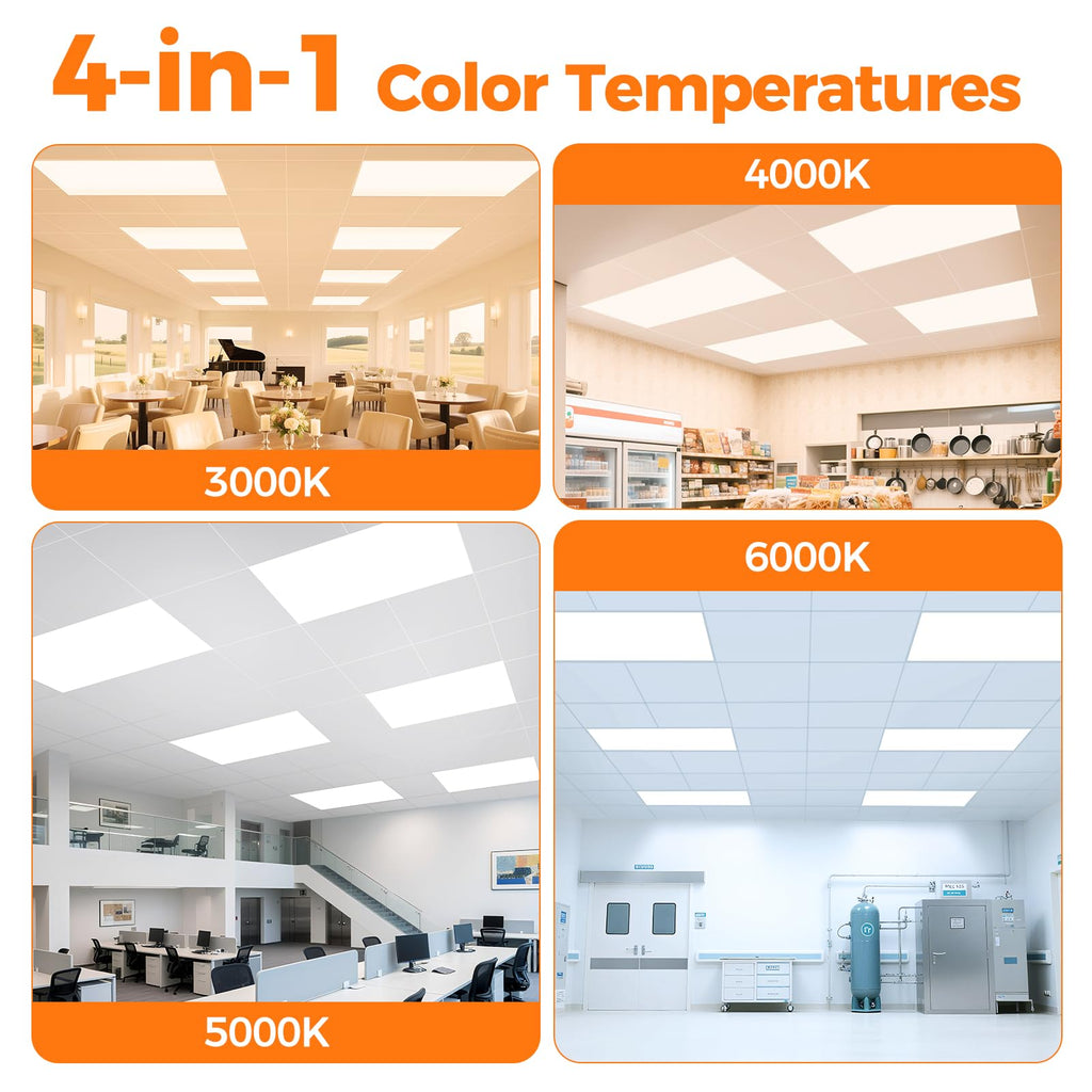 2x4 LED Flat Panel Light Drop Ceiling, 6000K-3000K Selectable