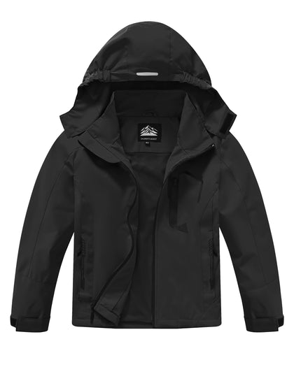Kids Rain Jacket Boys Girls Lightweight Raincoats Kids Outdoor Windbreaker Jackets with Detachable Hood, Black 13-15