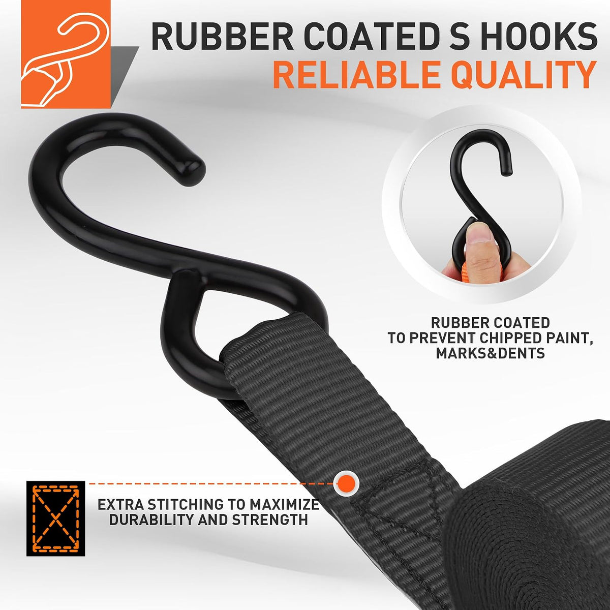 Ratchet Straps, 2,200 LB Break Strength, 4-Pack 15FT Ratchet Tie Down Straps Set for Motorcycle Straps Tie Downs
