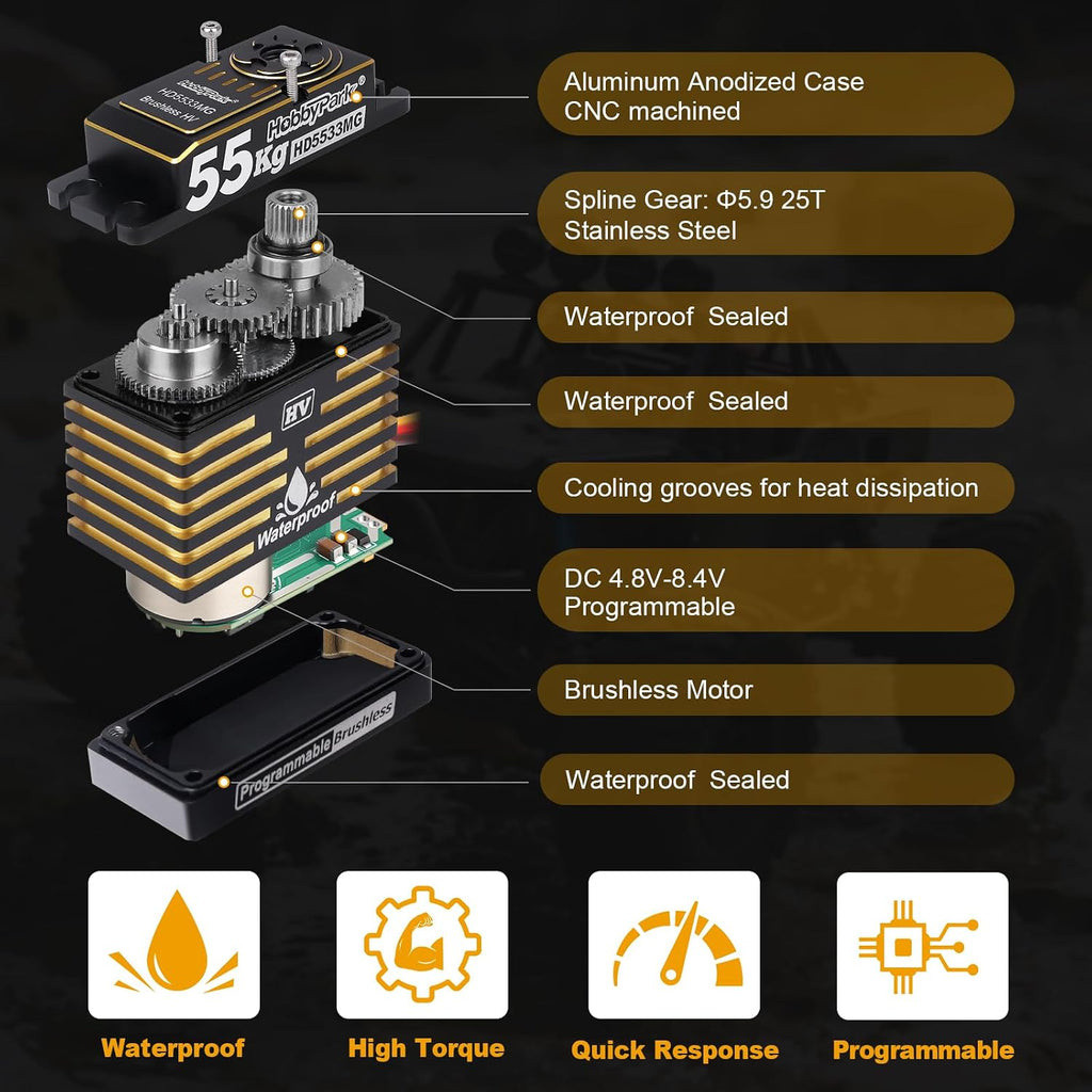 Waterproof RC Servo High Torque Brushless Motor Metal Gear Digital Servo Aluminum Case for 1/8 1/10 RC Crawler SCX10