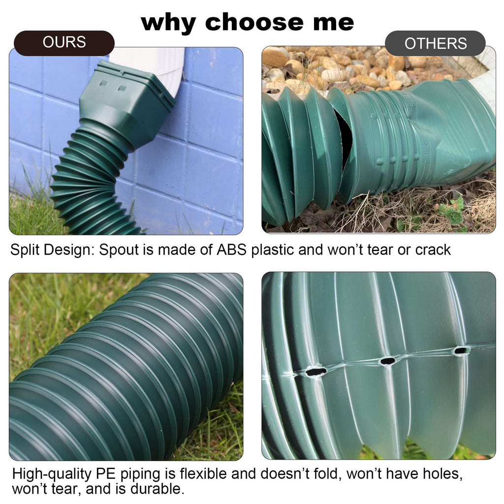 Green-2pack Rain Gutter Downspout Extensions Flexible, Drain Downspout Extender,Down Spout Drain Extender, Gutter