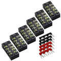 Terminal Block, 4 Circuits 600V 25A Dual Row Screw Terminal Strip, 6 Sets