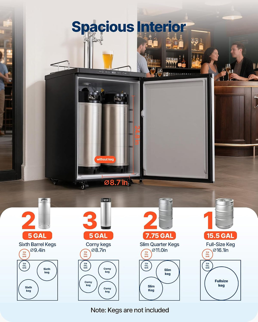 Beer Kegerator, Triple Tap Home Draft Beer Dispenser for Ball Lock