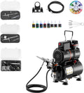 Airbrush Kit, 1/6 HP, Air Brush Kit with Air Compressor and Tank, 3 Dual-Action Professional Airbrushes with 3 Tips