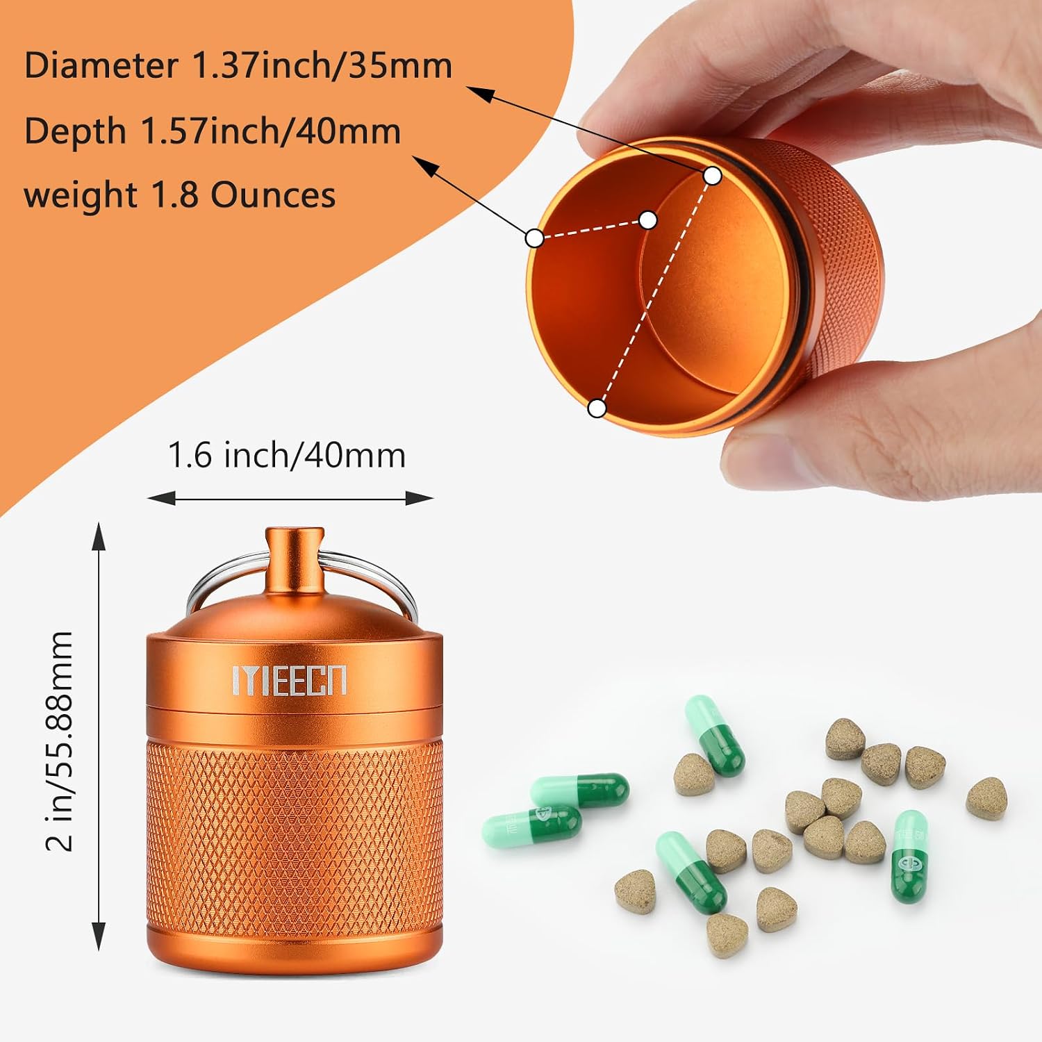 Keychain Pill Holder, Box, Aluminum, Waterproof Container, Pill Organizer for Outdoor Travel Camping, Size: 1.6 x 1.6