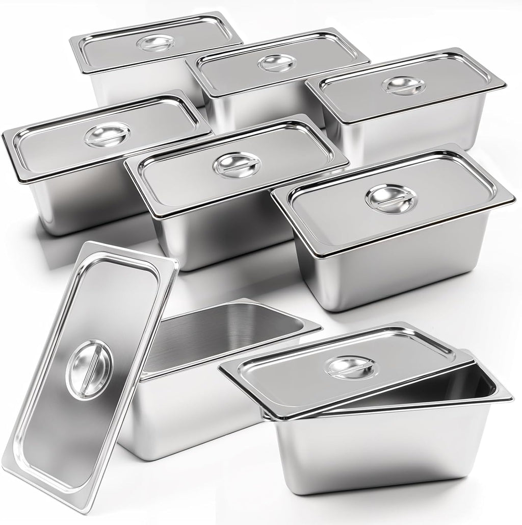 1/3 Full Size 6” Deep Stainless Steel Hotel Pan Steam Pans 8PCS with Lids