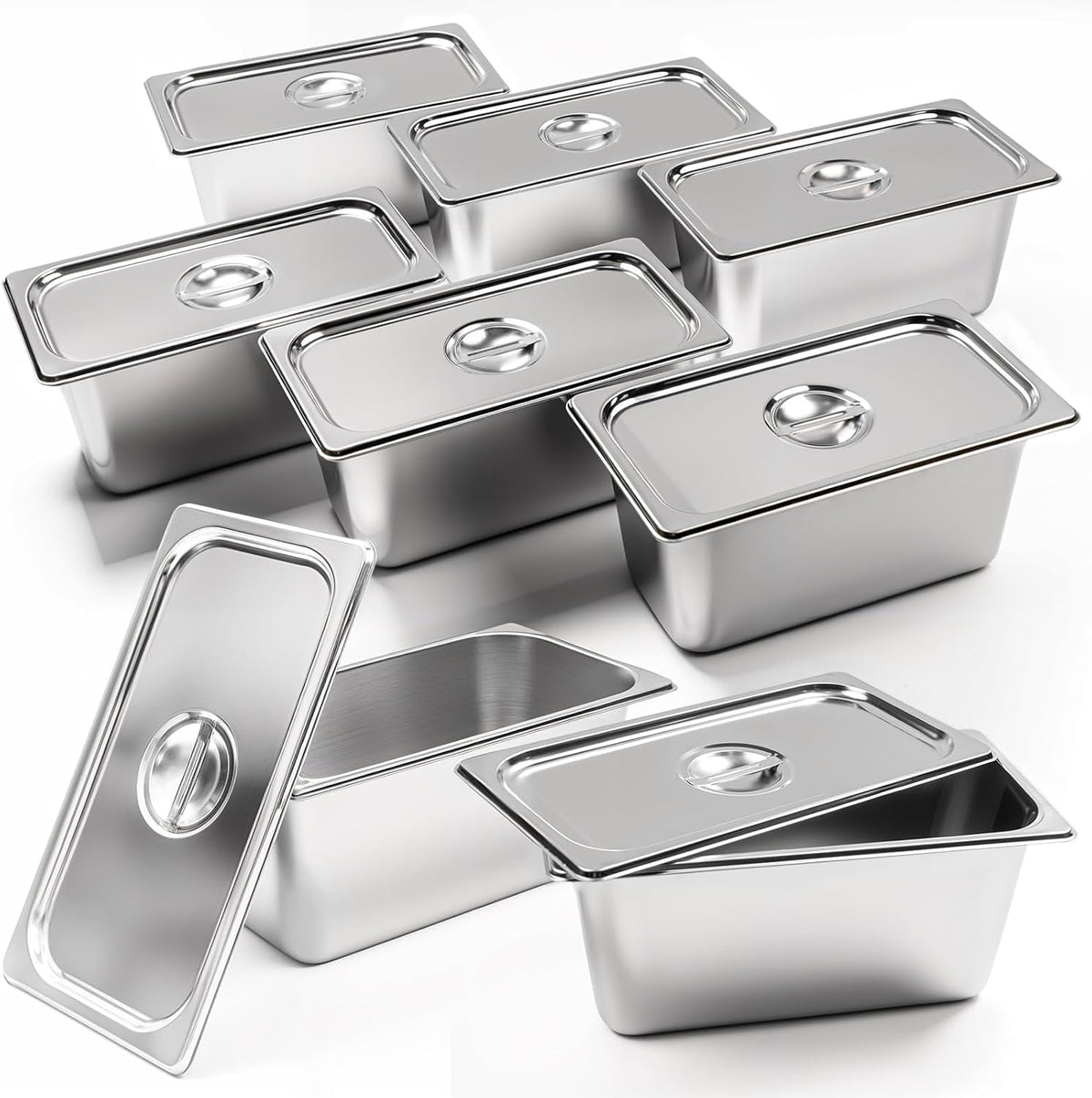 1/3 Full Size 6” Deep Stainless Steel Hotel Pan Steam Pans 8PCS with Lids