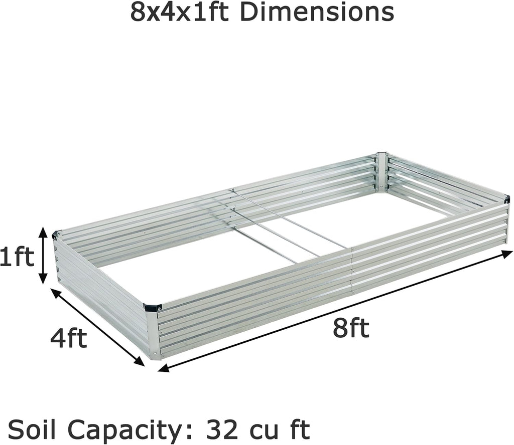 8x4x1ft(2 PCS) Galvanized Raised Garden Bed,Outdoor Planter Box Metal Patio Kit Planting Bed for Vegetables Flowers
