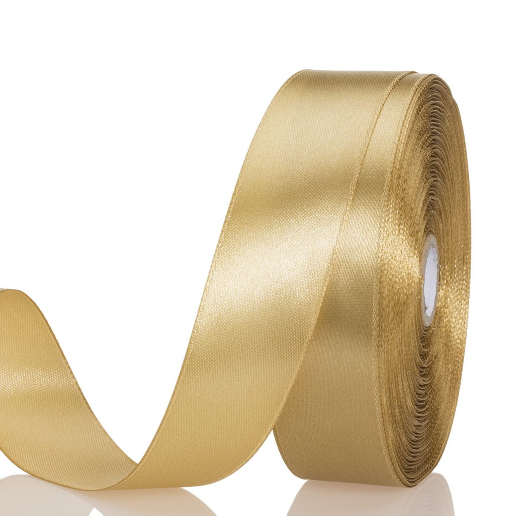 1 Inch Champaign Gold Solid Satin Ribbon for Gift Wrapping, 50 Yards