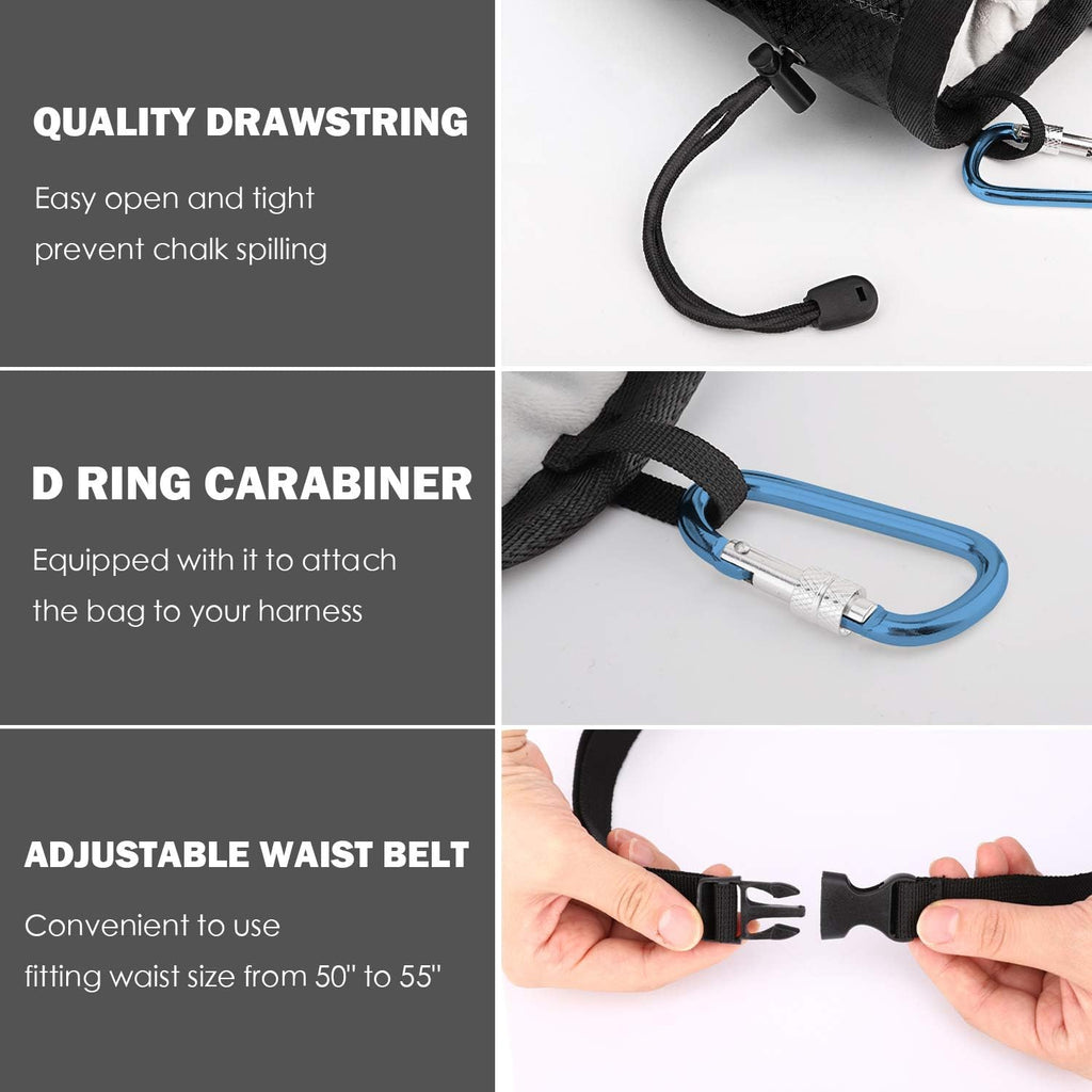 Rock Climbing Chalk Bag, Bouldering Chalk Pot Bucket with Adjustable Belt & Carabiner Drawstring Climbing Gear