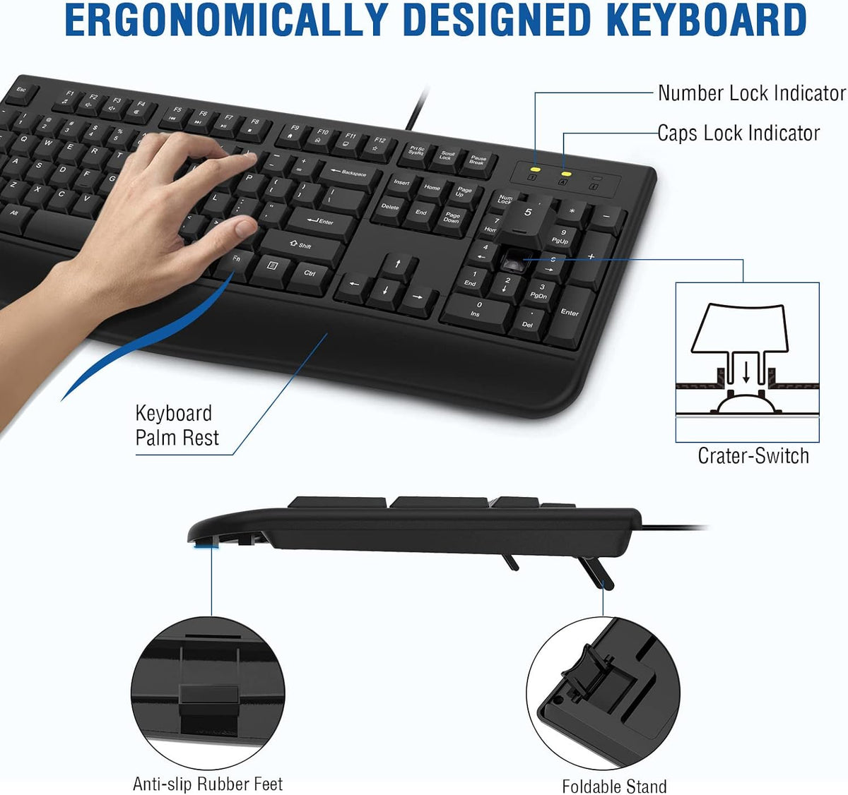 Wired Keyboard and Mouse Combo,Ergonomic with Palm Rest,Full Size