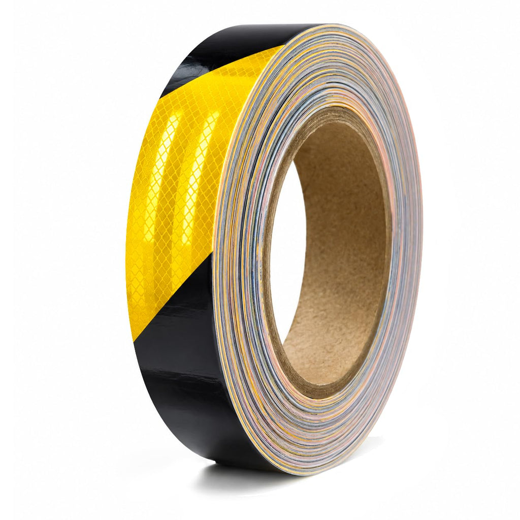 Black & Yellow Tape Roll(1in*33YD) Safety Stripe Waring Tape.Self Adhesive Hazard Tape with Diamond Reflective