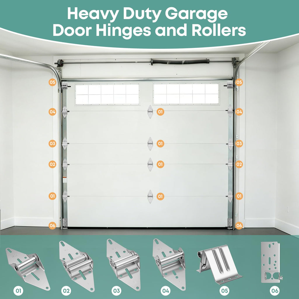 EXERAUO Garage Door Hinges and Rollers for 8 Ft High Doors Hardware Kit