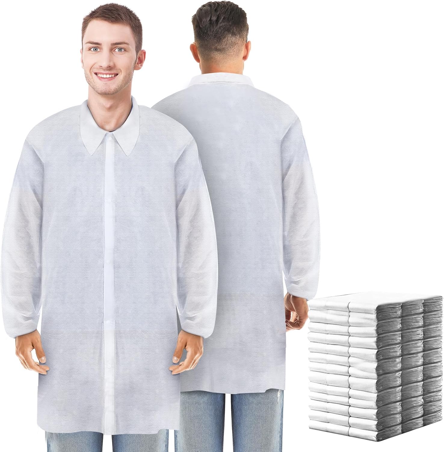 50 Pack Disposable Lab Coats for Adults