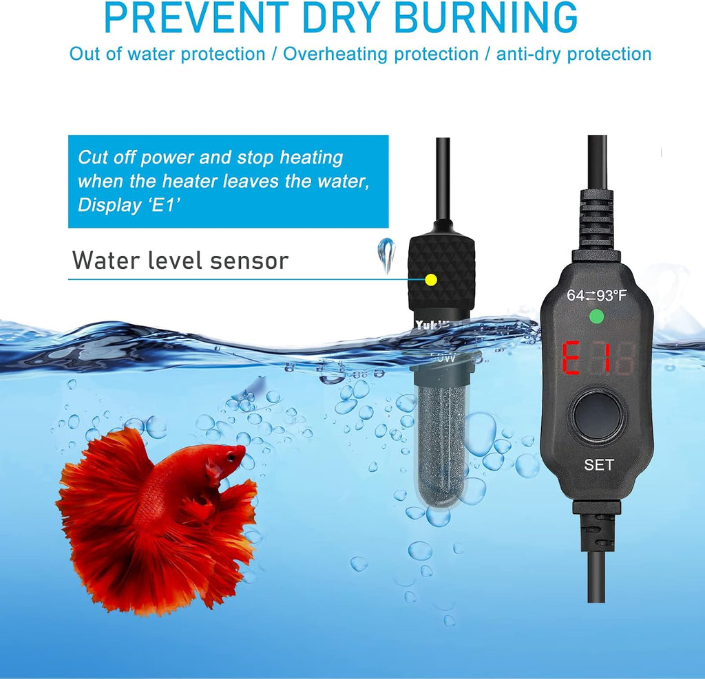 Small Submersible Aquarium Heater, Adjustable Mini Fish Tank Heater 25W 50W 100W 200W 300W with External Temperature