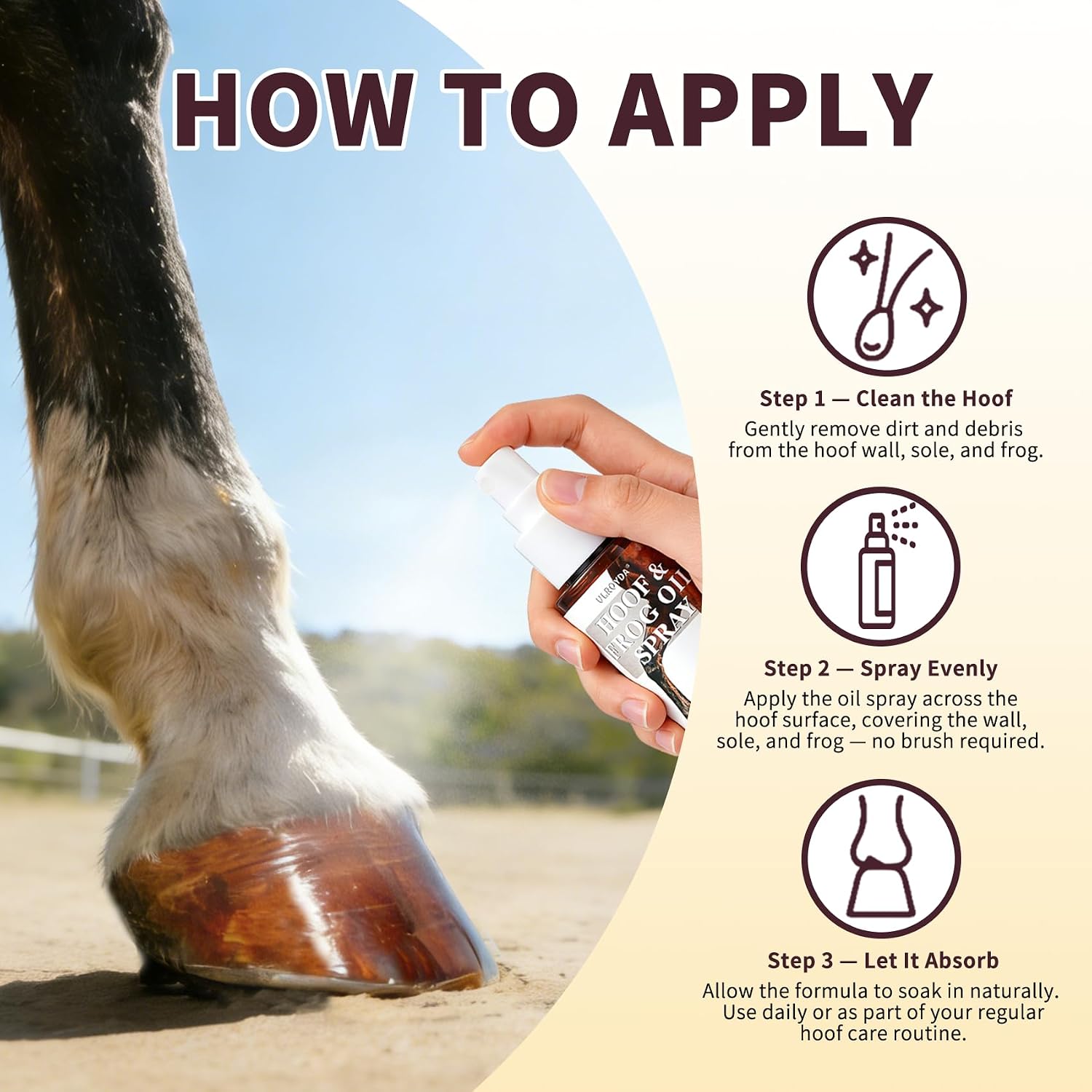 Hoof Oil Spray for Horse – Deep Hydration & Frog Care | Jojoba, Coconut & Tea Tree Formula | Repairs Dry, Cracked