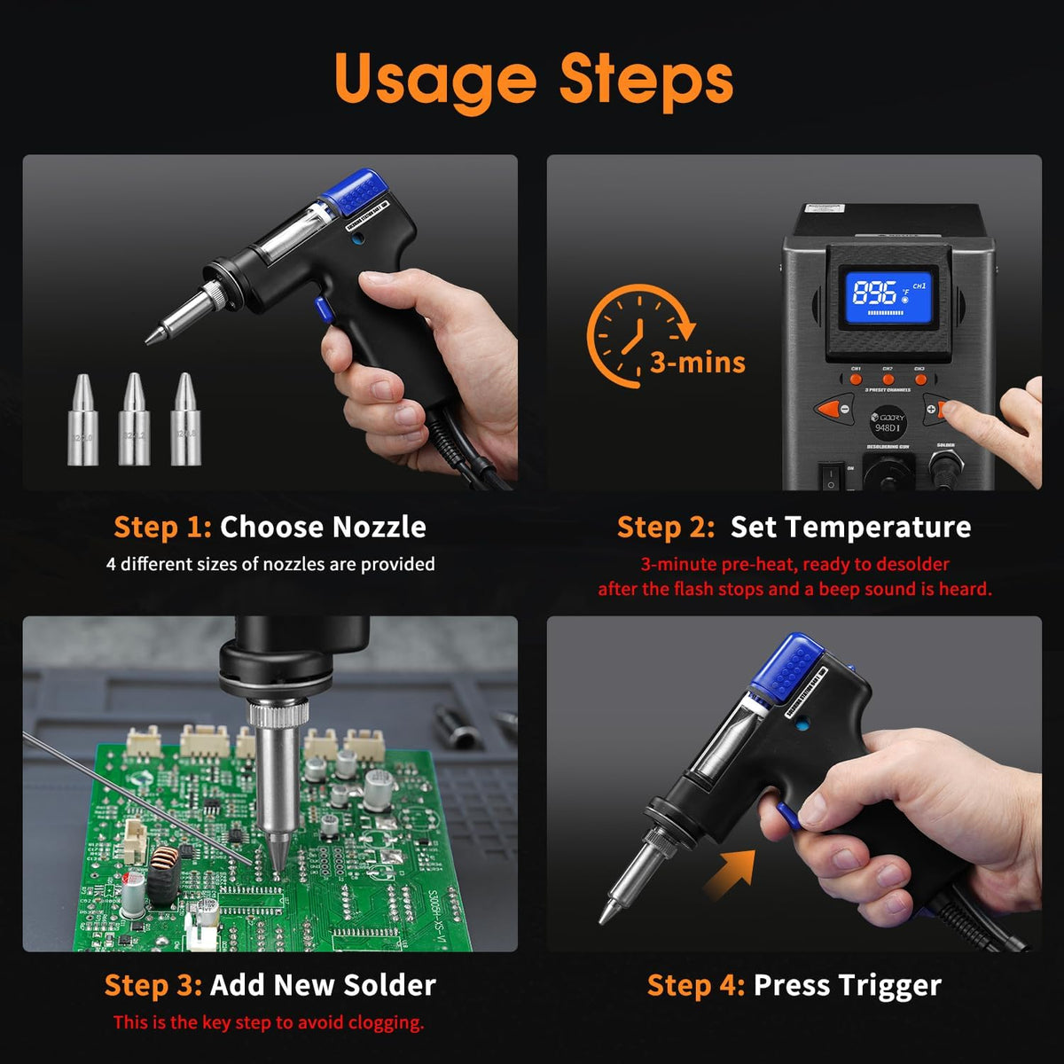 110W 2-IN-1 Desoldering Station, PID Temperature, Sleep Mode, ESD-safe