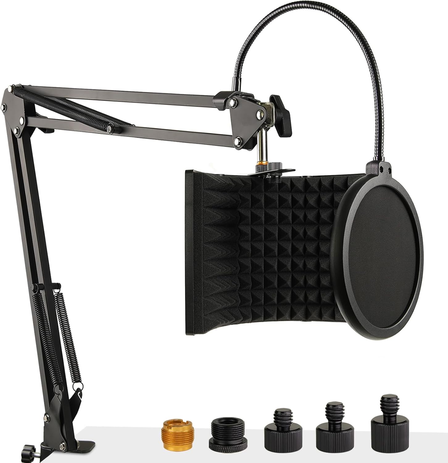 Microphone Isolation Shield with Mic Stand and Pop Filter, Foldable Sound Shield for Most Condenser Microphone