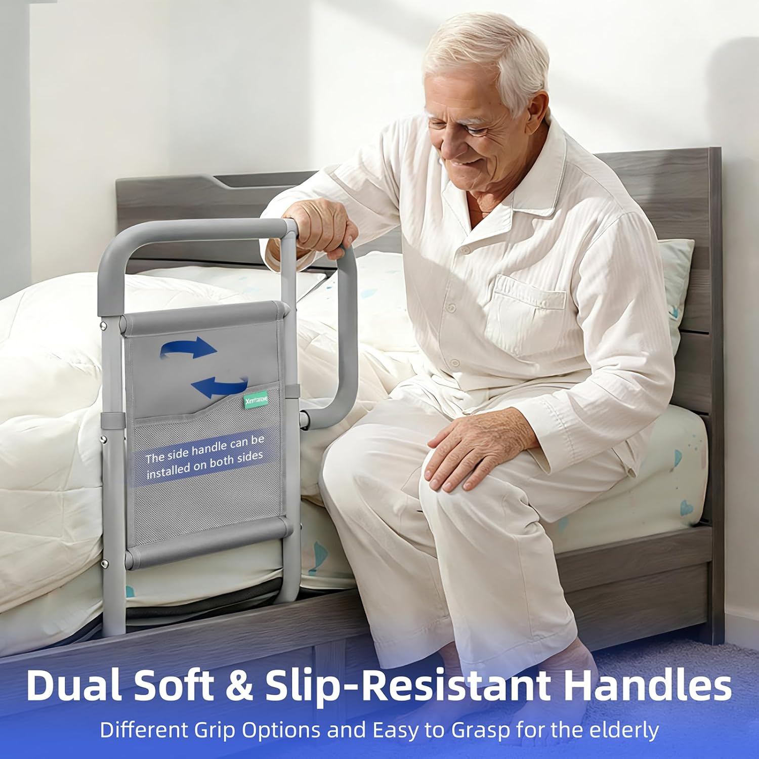 Bed Rails for Elderly Adults, ASTM Approved Bed Assist Rail with Dual Non-Slip Handles for Easily Getting in & Out of