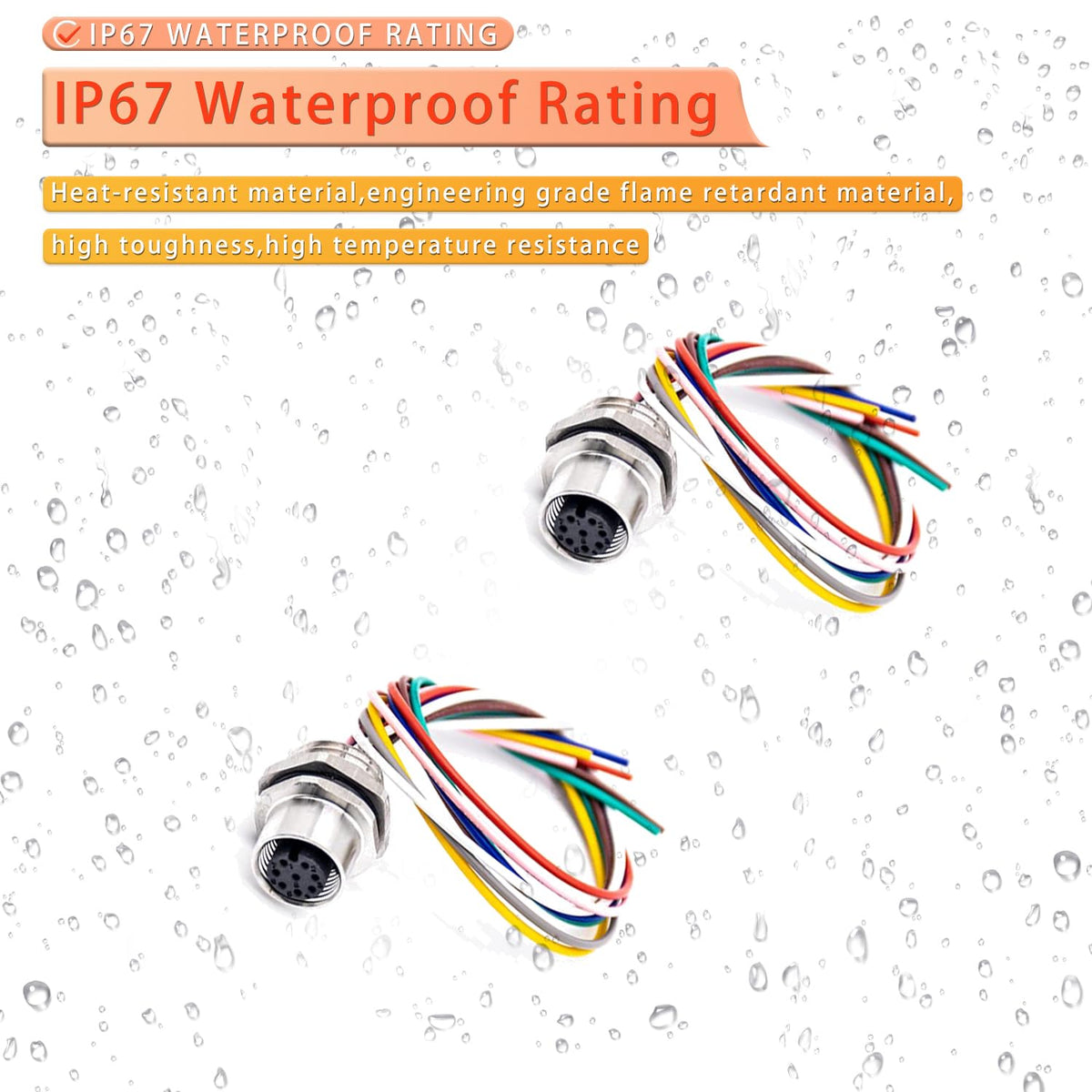 M12 Female 8Pin Connector, Straight Shielded Aviation Socket, 0.2M Wiring, Waterproof Sensor Receptacle, Industrial Equipment, for Electrical Professionals