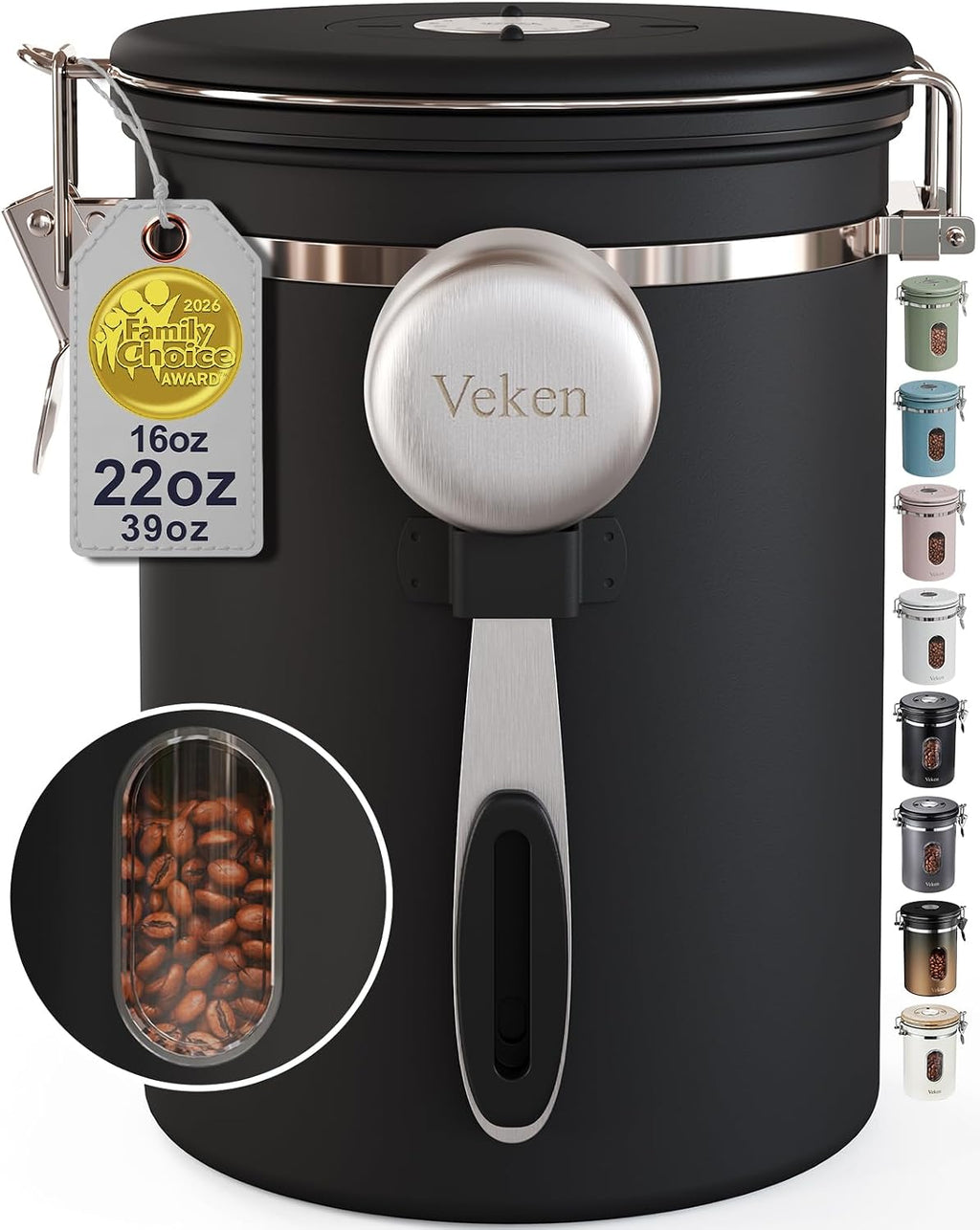 Coffee Canister with Window, Airtight Stainless Steel Container, 22OZ | Kitchen Food Storage Organizers for