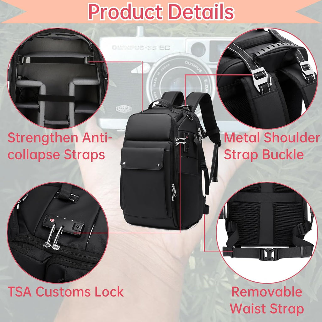 Camera Backpack Large, Waterproof Camera Bag for Mirrorless and DSLR with TSA Lock,Quick Access,17-Inch Laptop