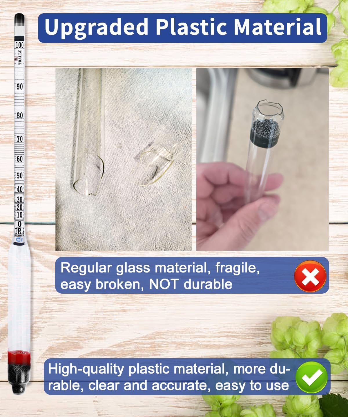 Hydrometer Alcohol Meter Kit, Hydrometer Alcohol 0-200 Proof & Tralle with Hydrometer Test Jar, Alcohol Proof Tester