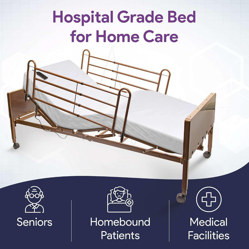 Semi Electric Hospital Bed for Home Use with Full Rails - Medical Bed for Long Term Care and Medical Facilities - 36"