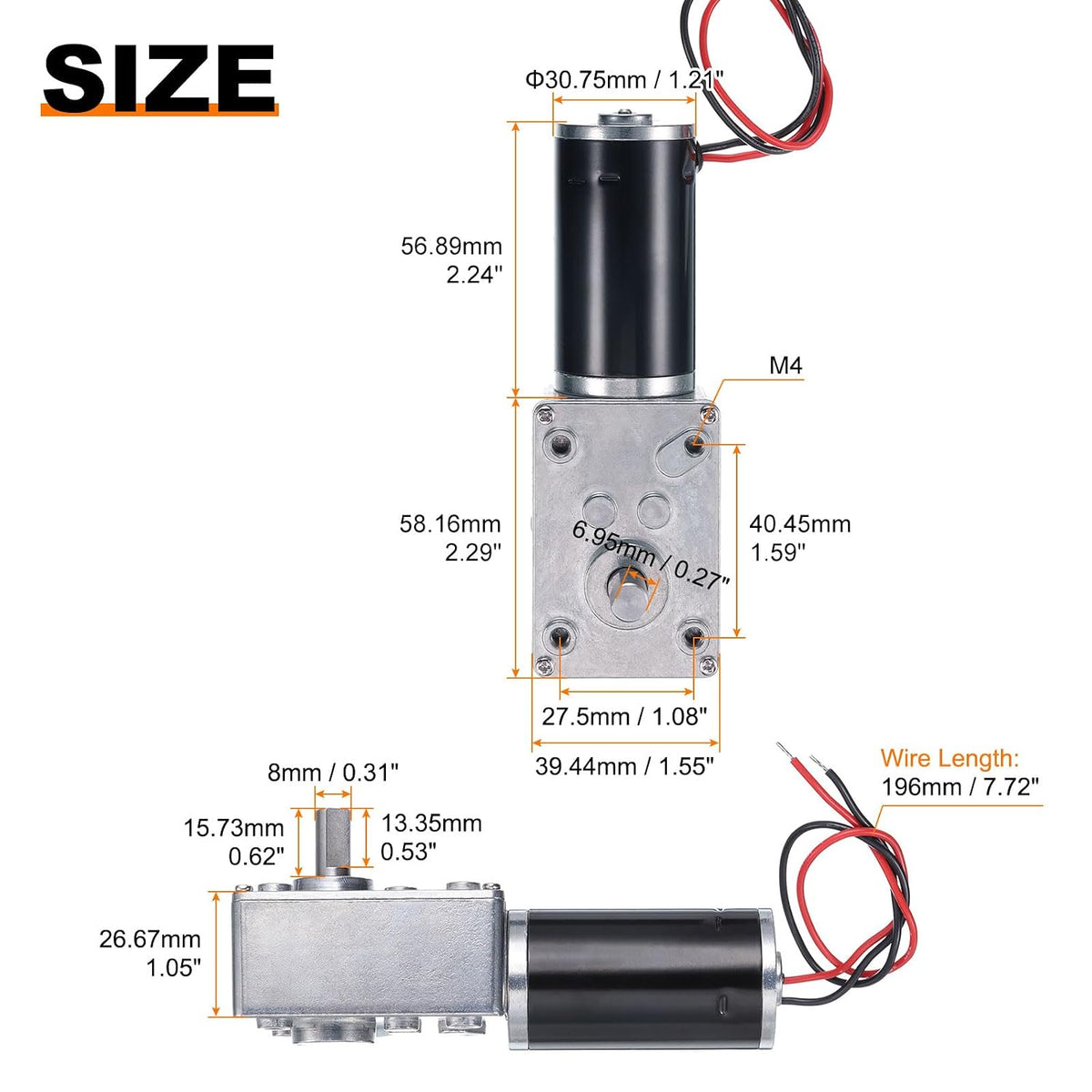 MECCANIXITY High Torque Turbine Worm Geared Motor DC 12V 8mm 30RPM