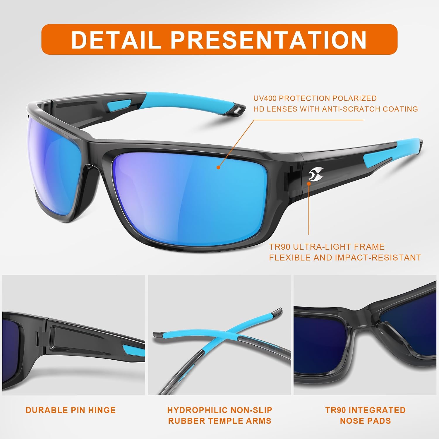Polarized Sports Sunglasses for Men & Women Wrap Design UV Protection | HD polarized TAC Lens Reduces Glare Non-slip