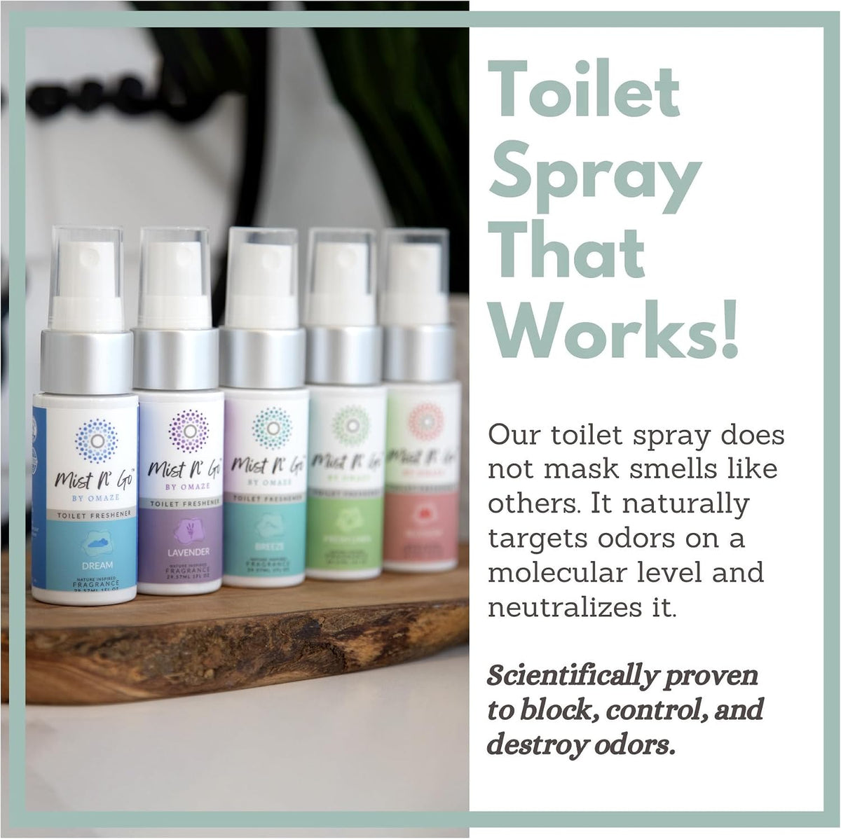 Mist N’ Go by Omaze Travel Bathroom Spray for Toilet Spray Odor Eliminator - Travel Toilet Spray for Bathroom Air