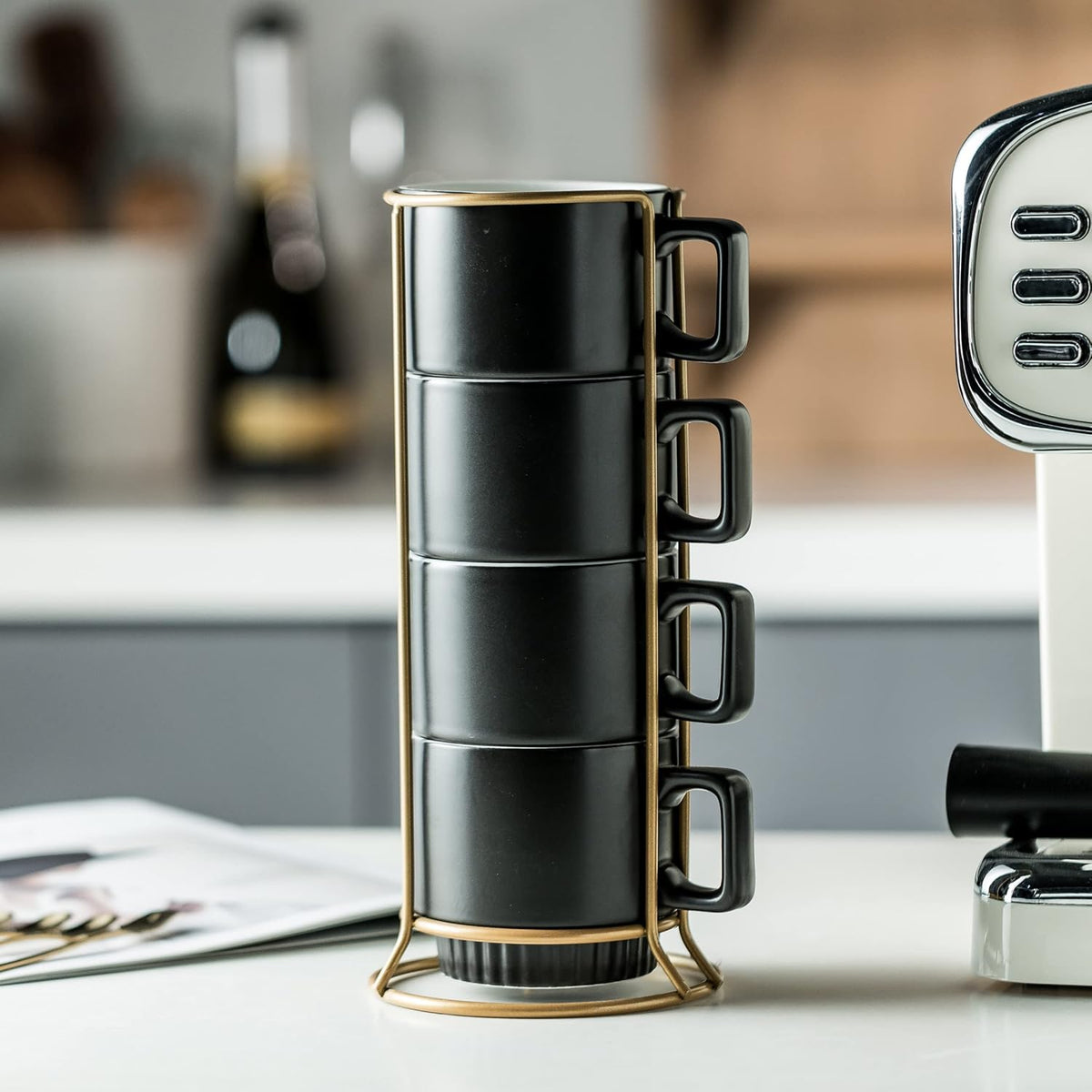 Halloween Stackable Coffee Mugs with Stand Set of 4, Space-saving