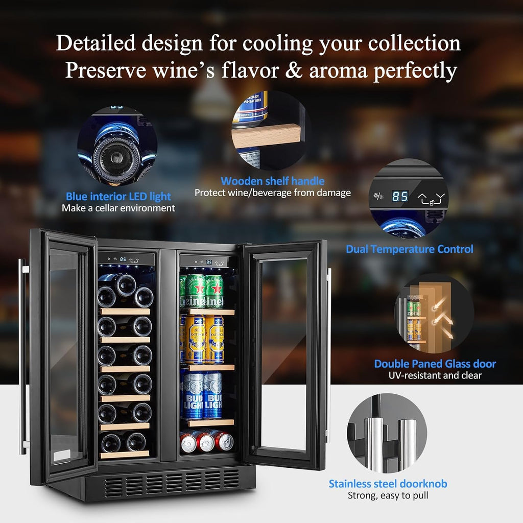 24 Inch Wine and Beverage Refrigerator, Dual Zone Beveage Fridge