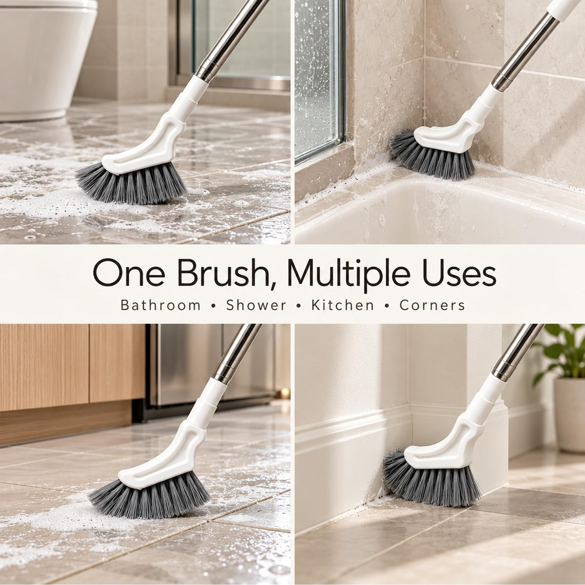 Extendable Long Handle Floor Scrub Brush, Crevice Cleaning Brush