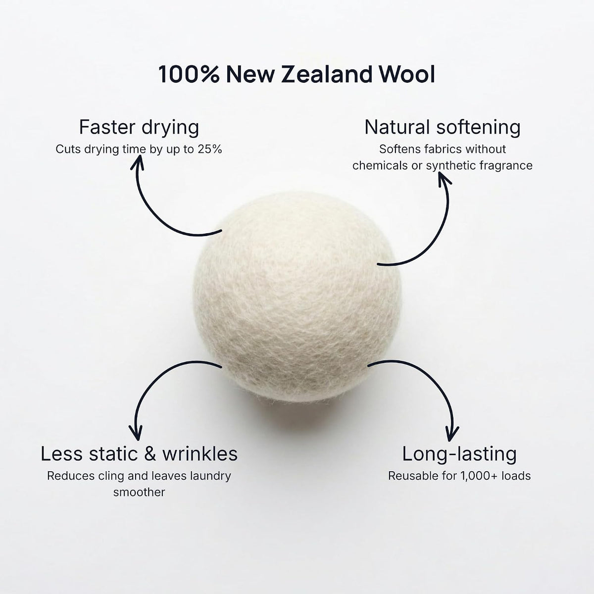 Wool Dryer Balls Laundry Reusable - 6 Pack XL - 100% New Zealand Wool