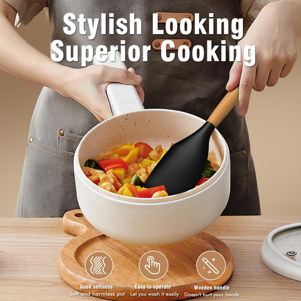 Silicone Cooking Utensils Set - AVGPD Silicone Kitchen Utensils for Cooking Wooden Handles, 446°F Heat Resistant