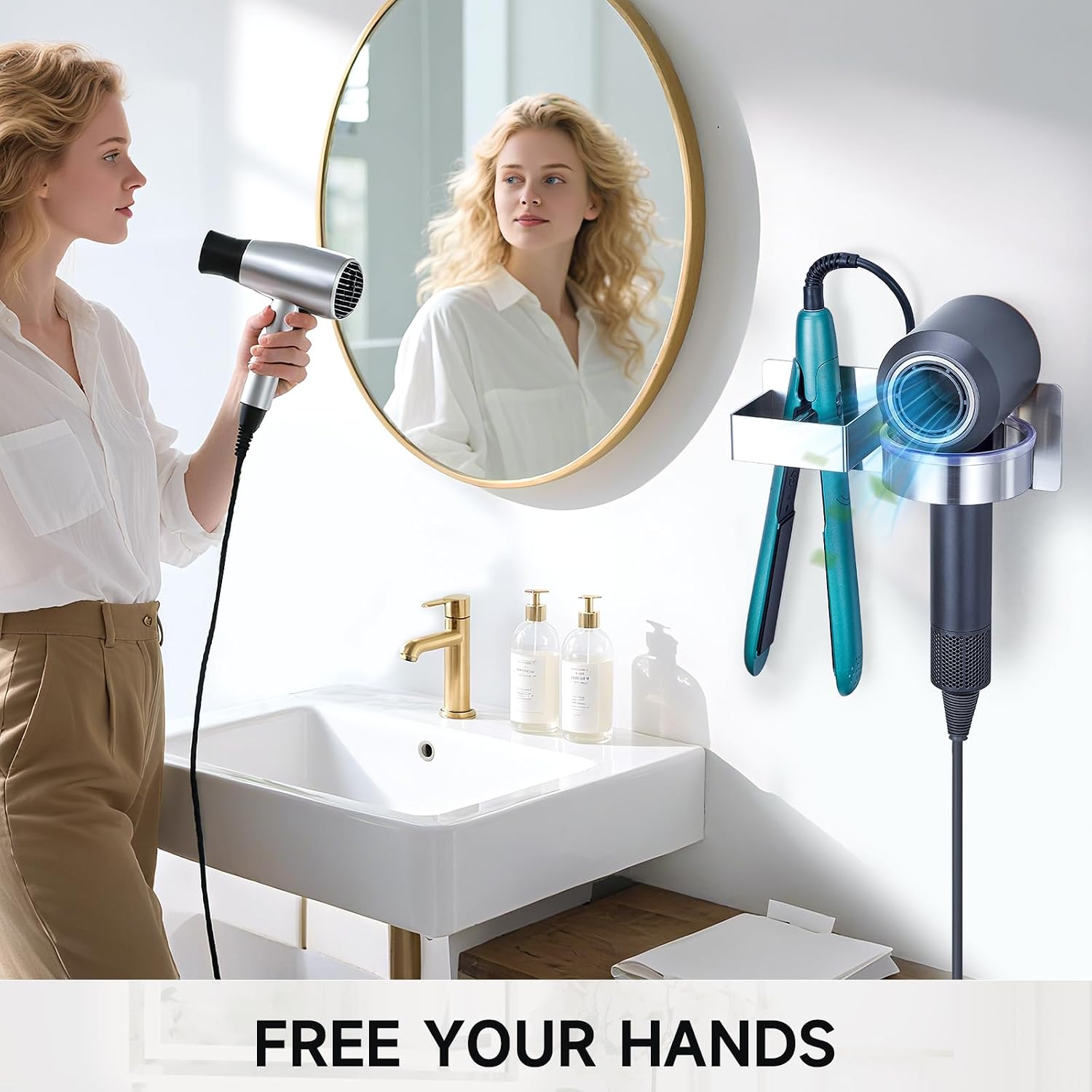 Hair Dryer Holder Wall Mounted, Hair Straightener Holder, Blow Dryer Holder Adhesive, Hair Tool Organizer for Flat