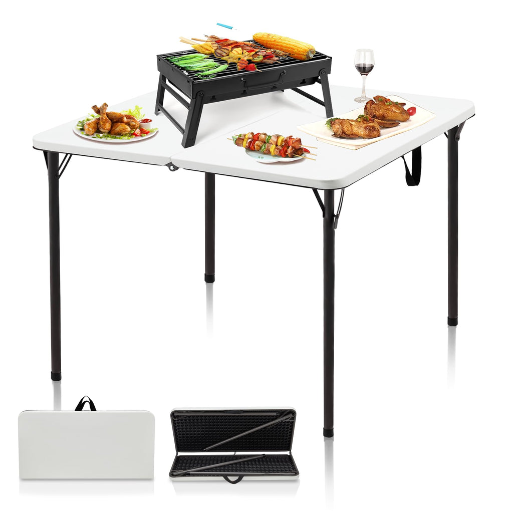 34" Folding Table, Portable Square Camping Card Table with Collapsible Legs & Carrying Handle, Plastic Tables for