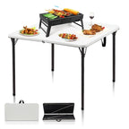 34" Folding Table, Portable Square Camping Card Table with Collapsible Legs & Carrying Handle, Plastic Tables for