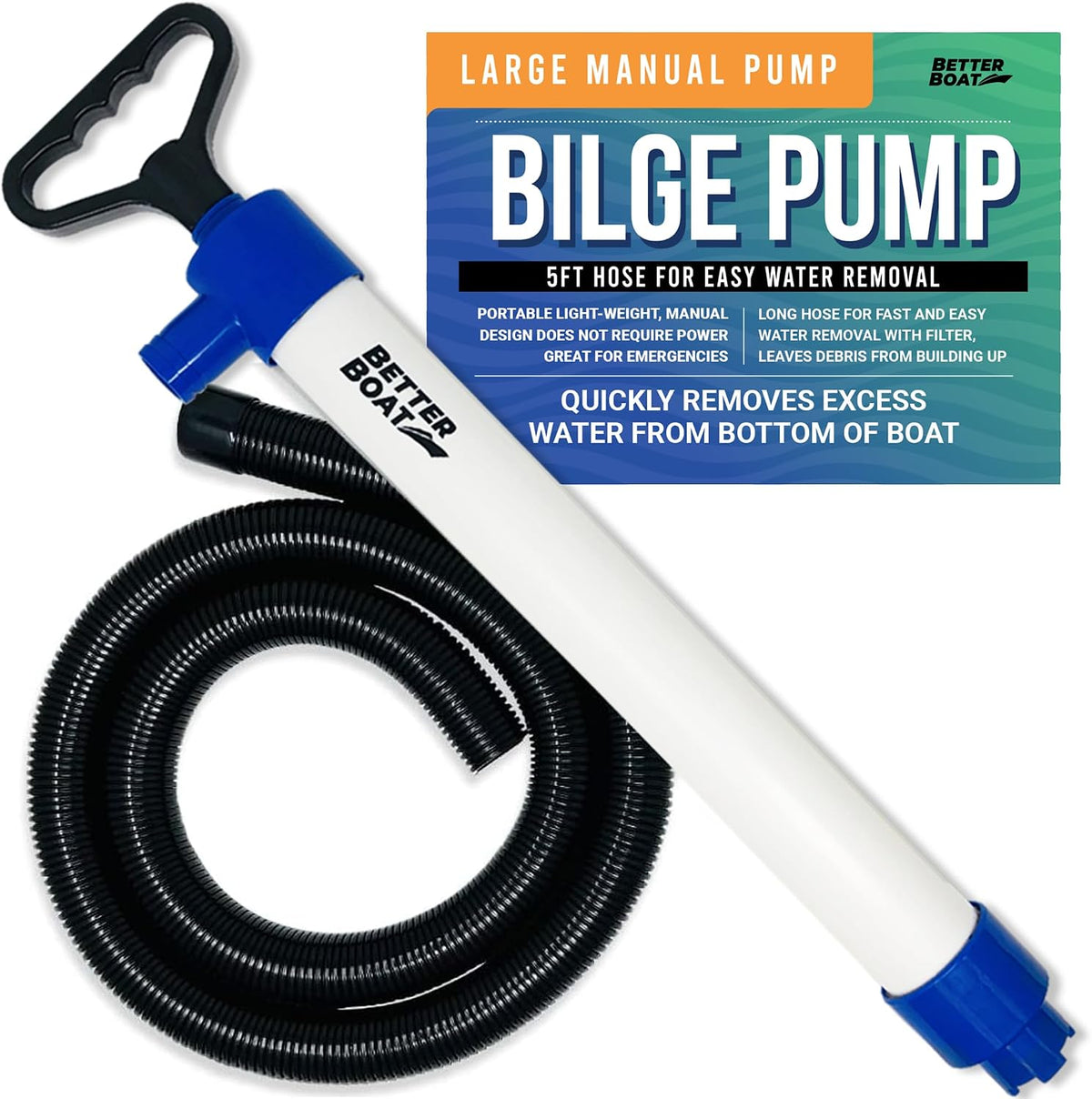 Manual Bilge Pump Large for Boats with 5ft Hose, Hand Water Pump for Kayak