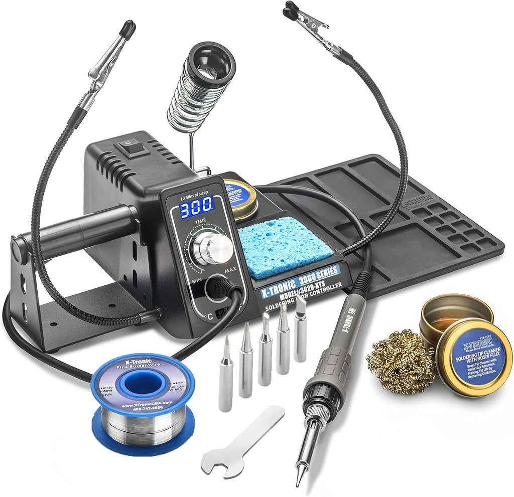 The Original X-Tronic 3020-XTS • 75W Soldering Iron Station Kit • 2 Helping Hands • Silicone Tool Mat • 5 Extra Tips