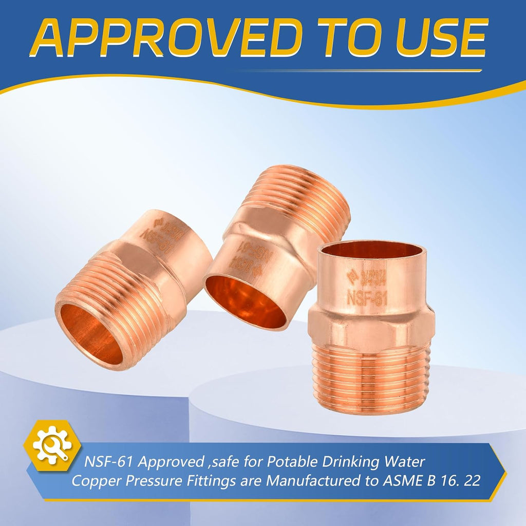 10PACK GUOFIS 3/4" Copper Sweat Male NPT Adapter Fitting(COPPER018-10)